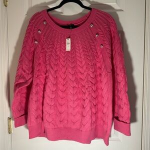 Talbots Pink Crew Neck Sweater with Cable Knit Design
